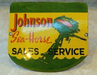 Vintage Porcelain Johnson Sea Horse Sales And Service Outboard Boat Motor Sign