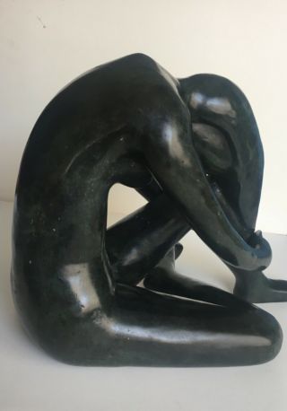 Vintage Bronze Abstract Sculpture Listed Artist Carol Miller Woman Sitting