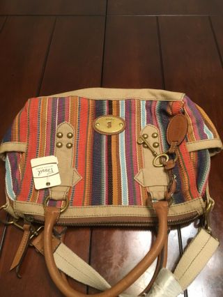 Fossil Purse Doctor Satchel Canvas Leather Maddox Multicolor Long Live Vtg Nwt