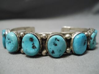 Thick And Heavy Vintage Navajo Turquoise Sterling Silver Bracelet Old