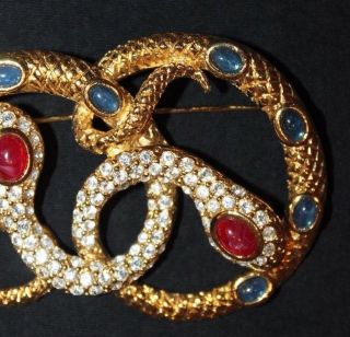 Vintage Kenneth J Lane KJL for Avon Double Snake Serpent Rhinestones Pin Brooch 5