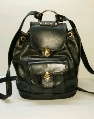 Vintage Marino Orlandi Black Leather Backpack Bag Italy