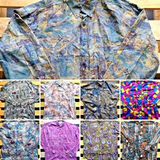 Vintage 80 ' s 90 ' s Crazy Patterned Viscose Shirt x 100 3