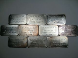 10 Vintage Engelhard.  999,  Fine Silver Bars.  1 Troy Oz Each.  22