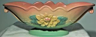M1128 - Vintage Hull Apricot Water Lily Console Centerpiece Bowl L - 21 13 1/2 "