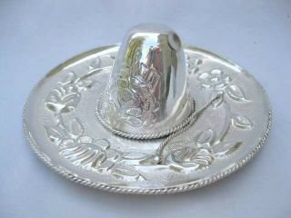 Vintage Taxco Mexico Sterling Silver Sombrero 6.  25 " Hat Dish Repousse Bowl 93 Gm