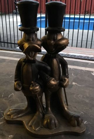 Extremely Rare Looney Tunes Daffy Duck With Bugs Bunny Bronze Figurine Statue