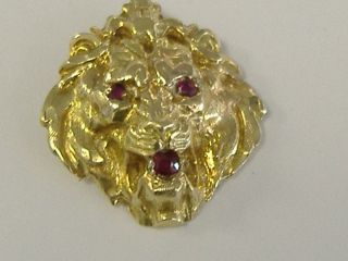 Vintage Solid 14k Lion Head Charm With Rubies