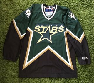 Dallas Stars Vintage Jersey Ccm L Green 90s Home Green Nhl Hockey Made In Canada