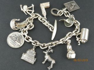 Vintage Denmark Modernist E Dragsted Sterling Silver Charm Bracelet 10 Charms