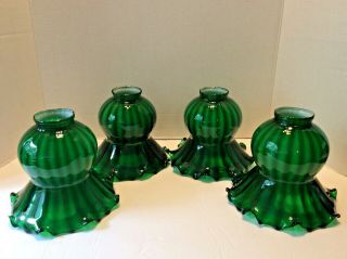 Vintage Emerald Green Cased Opalescent Glass Table Lamp Light Shades