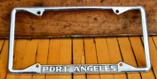 Vintage Embossed Metal License Dealer Plate Frame Port Angeles Wa