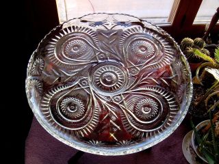Vintage 22 " L.  E Smith Glass Punch Bowl Underplate Pinwheel Star Slewed Horseshoe