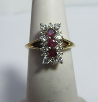 Vintage 14k Solid Gold Ring With Natural Rubies And 1/3 Ct Of Natural Diamonds