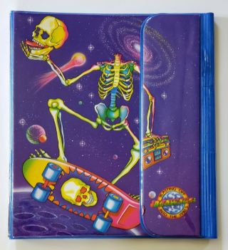 Vtg 80s Lisa Frank Skeleton Skateboarder In Space Binder Trapper Keeper Folder