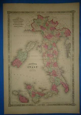 Vintage 1864 Italy Map Old Antique Johnson 