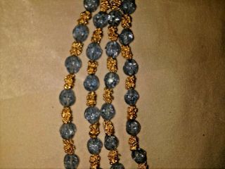 Vintage 4 Strand Trifari Choker Necklace Pale Blue & Rough Gold Beads