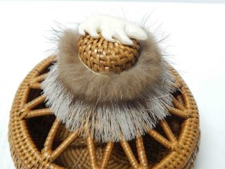 Vintage Eskimo / Inuit Indian Lidded Basket W/ Finial Siberia / Alaska Rarely