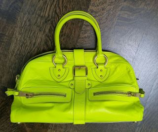 Womens Authentic Neon Yellow Marc Jacobs Rare Handbag Leather Gold Strap Chic