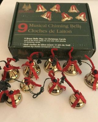 Vintage 9 Musical Chiming Bells - Plays 12 Christmas Carols Holiday Expressions