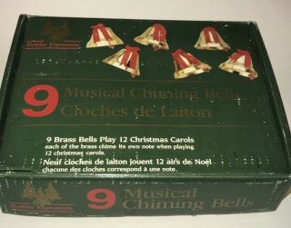Vintage 9 Musical Chiming Bells - Plays 12 Christmas Carols Holiday Expressions 6