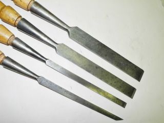 Vintage Set 4 T.  H.  Witherby Socket Chisels,  Handled,  Ready To Go