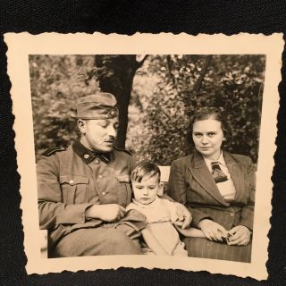 German Ww2 Photo Elite Ess Ess Totenkopf Soldier,  Wife & Son