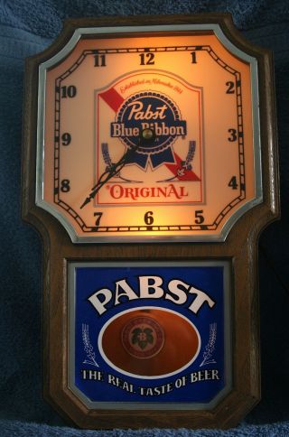 Vintage PABST BLUE RIBBON Beer Sign Clock w/Motion Pendulum - Perfectly 2