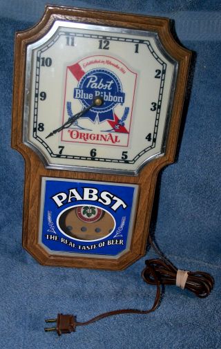 Vintage PABST BLUE RIBBON Beer Sign Clock w/Motion Pendulum - Perfectly 3