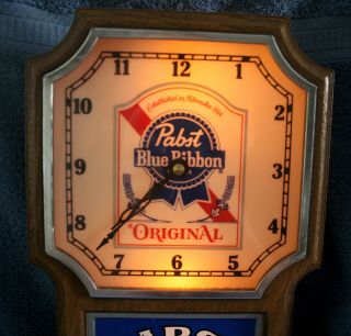 Vintage PABST BLUE RIBBON Beer Sign Clock w/Motion Pendulum - Perfectly 5