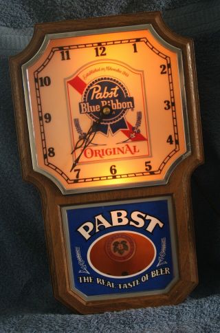 Vintage PABST BLUE RIBBON Beer Sign Clock w/Motion Pendulum - Perfectly 7