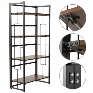 4 - Tier Folding Ladder Bookshelf Metal/Wood Vintage Bookcase Storage Shelf Rack 2