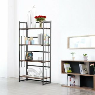 4 - Tier Folding Ladder Bookshelf Metal/Wood Vintage Bookcase Storage Shelf Rack 3