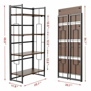 4 - Tier Folding Ladder Bookshelf Metal/Wood Vintage Bookcase Storage Shelf Rack 5