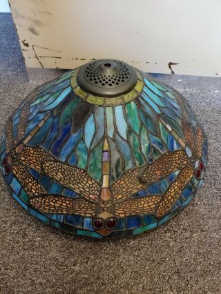 Vintage Tiffany Style Stained Glass Lamp Shade 16 " W Dragonfly