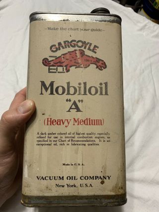Vintage Early Mobiloil A Gargoyle One Gallon Socony Oil Can