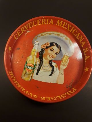 Vintage Mexicali Cerveceria Pilsner Superior Beer Serving Tray,  Metal 13 " Mexico