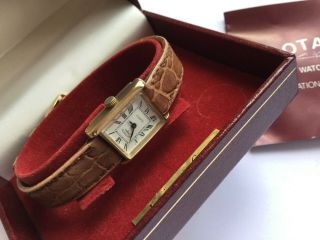 Vintage 9ct Solid Gold Ladies Rotary Tank Watch Box & Papers 4