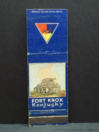 Wwii Fort Knox Ky Us Army Post Matchbook Cover Tank Armored Division Insignia