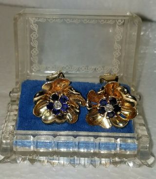 14k Gold Diamonds And Sapphires Vintage Earrings Clip On Rare