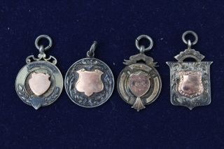 4 X Vintage Hallmarked Solid Silver Pocket Watch Fobs Inc.  Gold On Silver (37g)