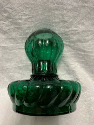 Rare Vintage Green 2 Piece Glass Kerosine Oil Lamp