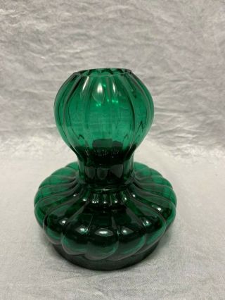 RARE VINTAGE GREEN 2 PIECE GLASS KEROSINE OIL LAMP 2