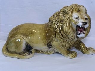 VINTAGE GLAZED CHALKWARE CERAMIC LION STATUE FIGURE MADE IN ITALY 2