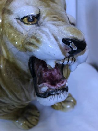 VINTAGE GLAZED CHALKWARE CERAMIC LION STATUE FIGURE MADE IN ITALY 3