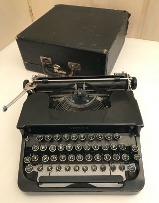 Vintage 1c Series Corona Standard Portable Flat Top Typewriter W/case 1936