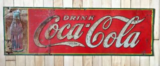 Vintage Coca Cola 1936 Christmas Bottle Metal Sign