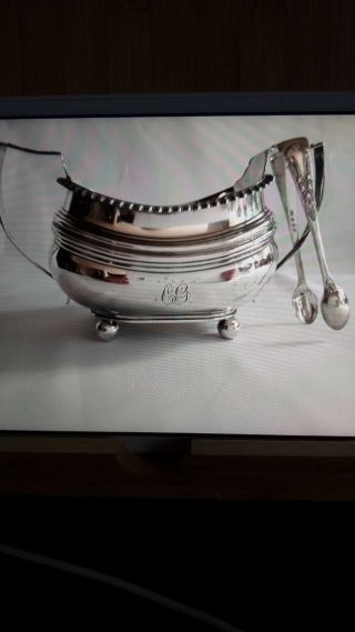 Antique Silver Sugar Bowl With Tongs