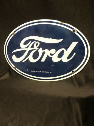 Vintage Ford Porcelain Sign Gas Oil Truck Parts Marked “58”
