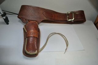 Vintage Eubanks Pioneer Leather Boise,  Id.  Basket Weave Rh Holster & Belt 5 - 1/2 "